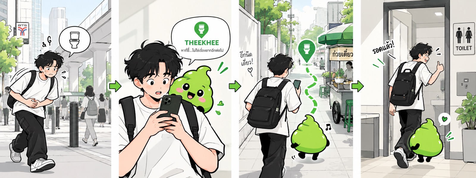 ภาพประกอบ: หา → เดินไป → ถึง → รอด